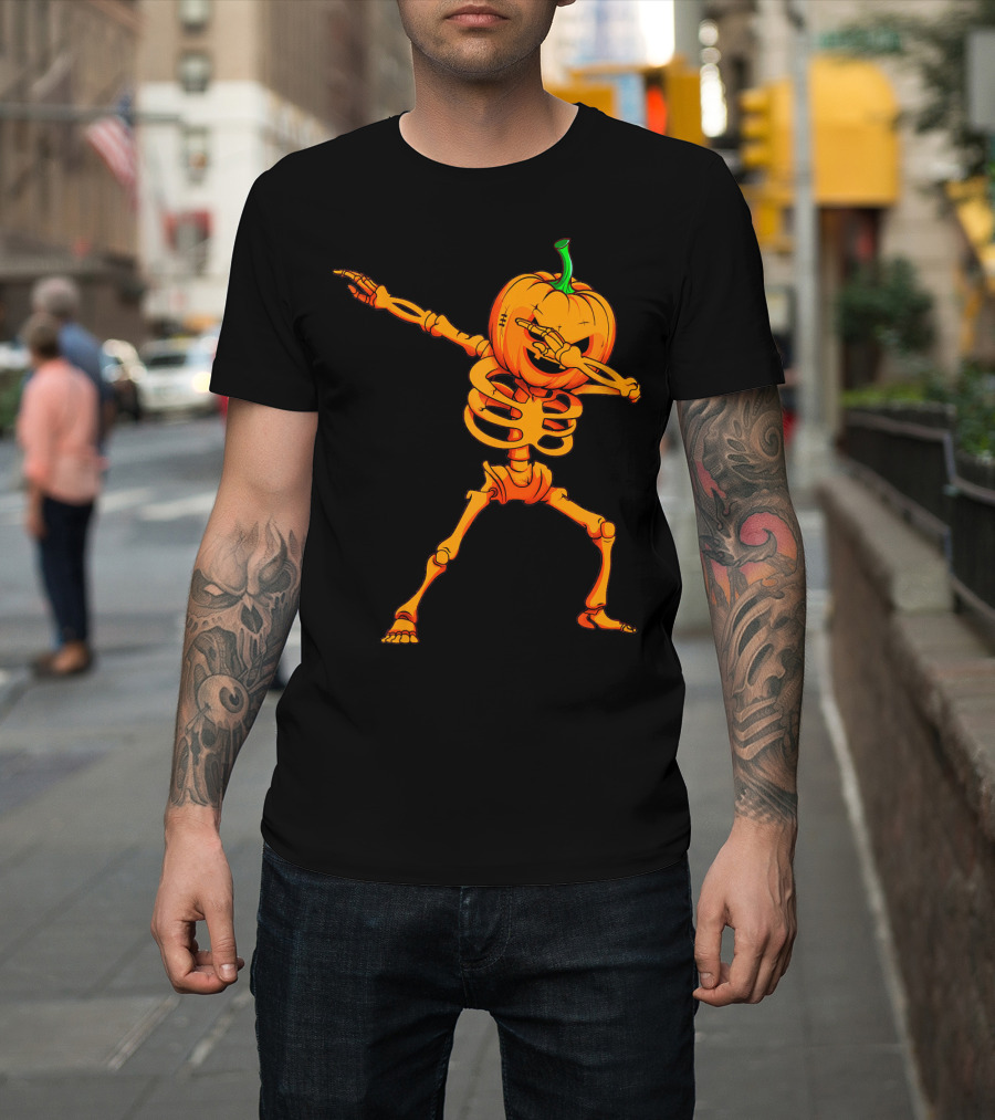 Dabbing Skeleton Pumpkin Halloween Dance T-Shirt