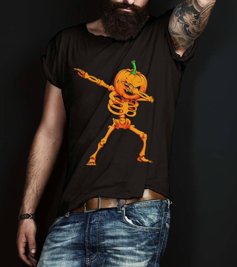 Dabbing Skeleton Pumpkin Halloween Dance T-Shirt