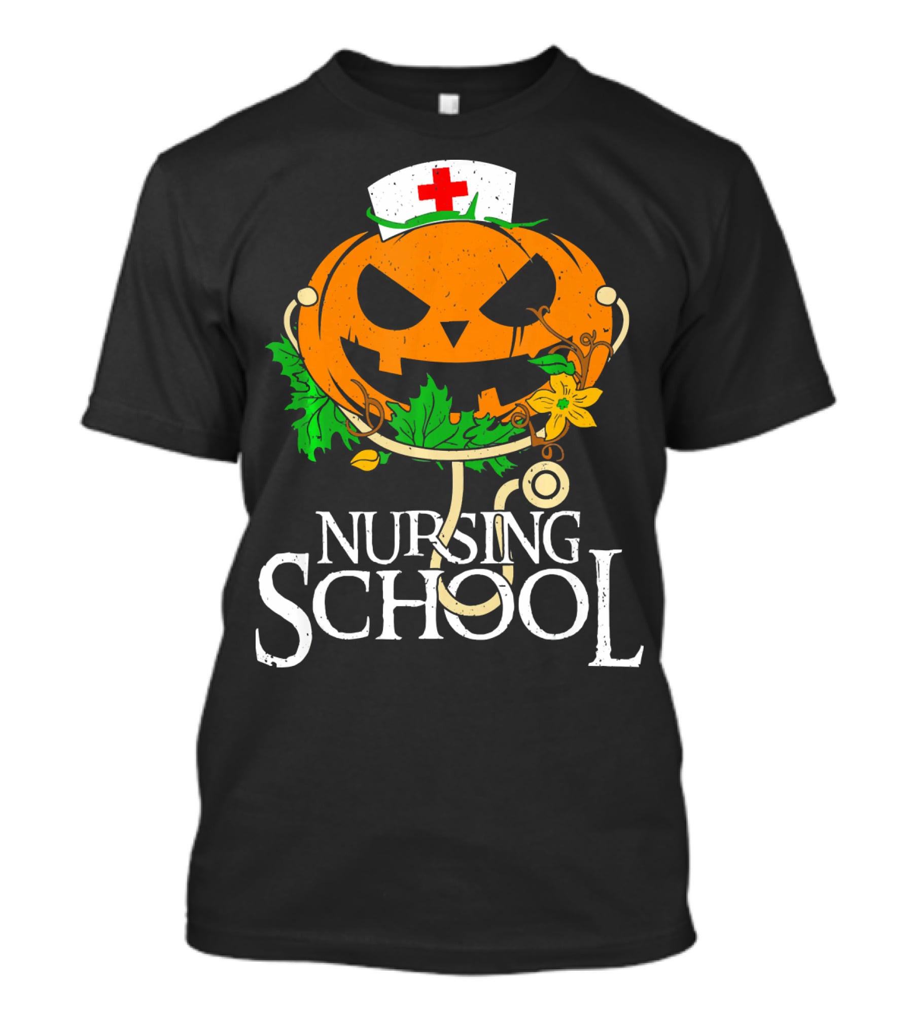 Nursing School Pumpkin With Stethoscope And Nurse Hat Jack-o'-Lantern T-Shirt