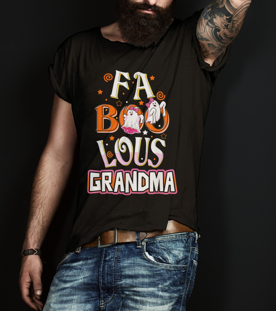 FA BOO Lous Grandma Ghosts With Bows Spirals And Stars T-Shirt