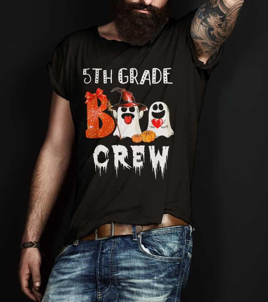 5Th Grade Boo Crew Halloween Ghosts With Witch Hat And Pumpkins T-Shirt