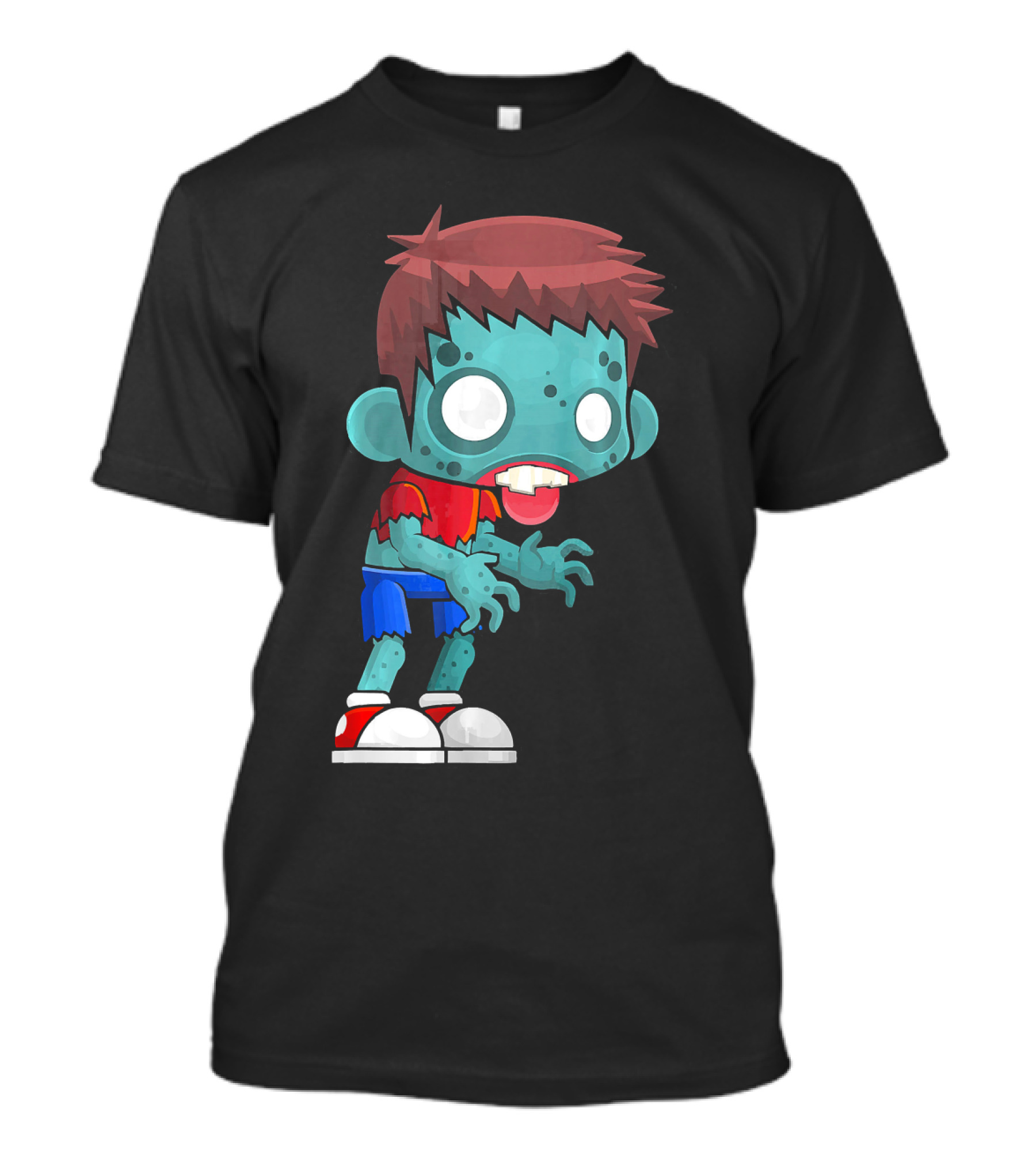 Zombie Boy Cartoon Character With Red Shirt And Blue Shorts T-Shirt