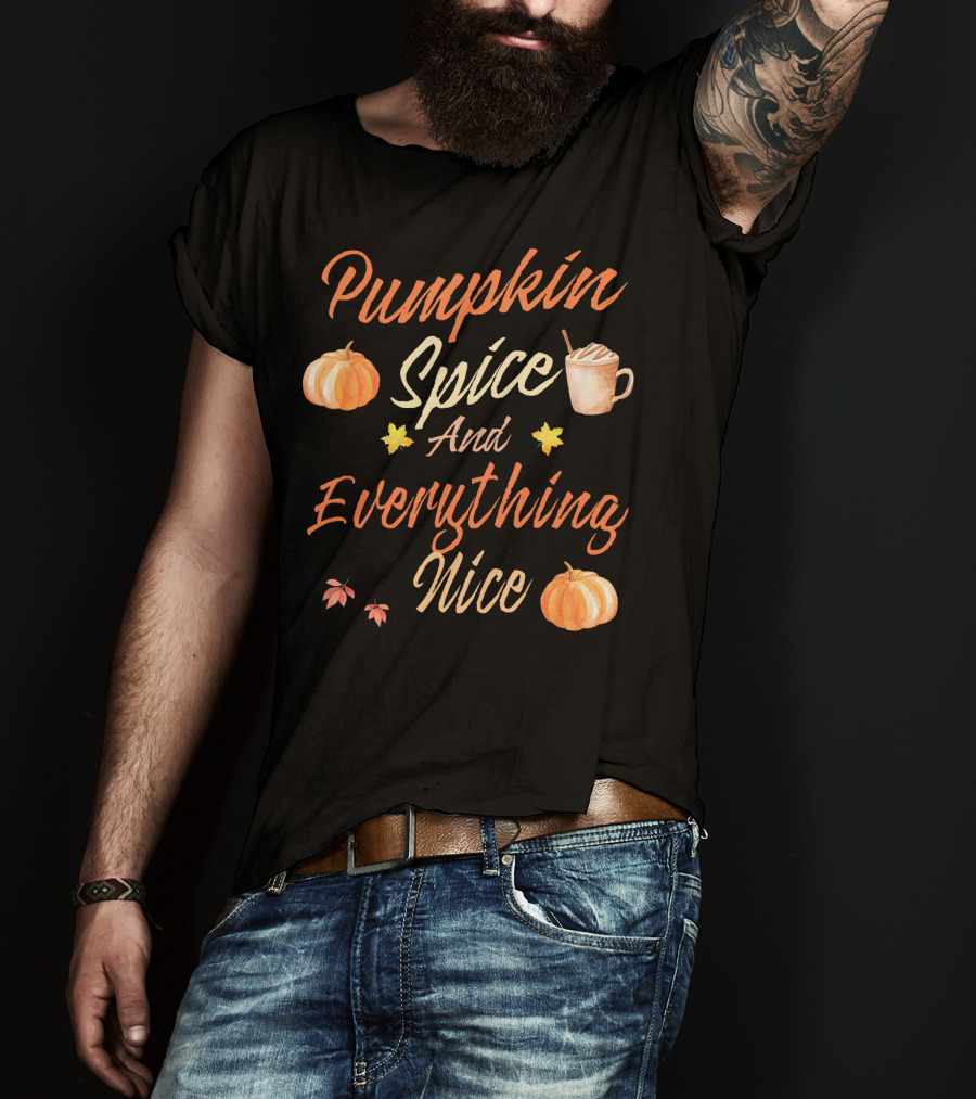 Pumpkin Spice And Everything Nice Autumn Pumpkins Leaves Coffee Cup T-Shirt