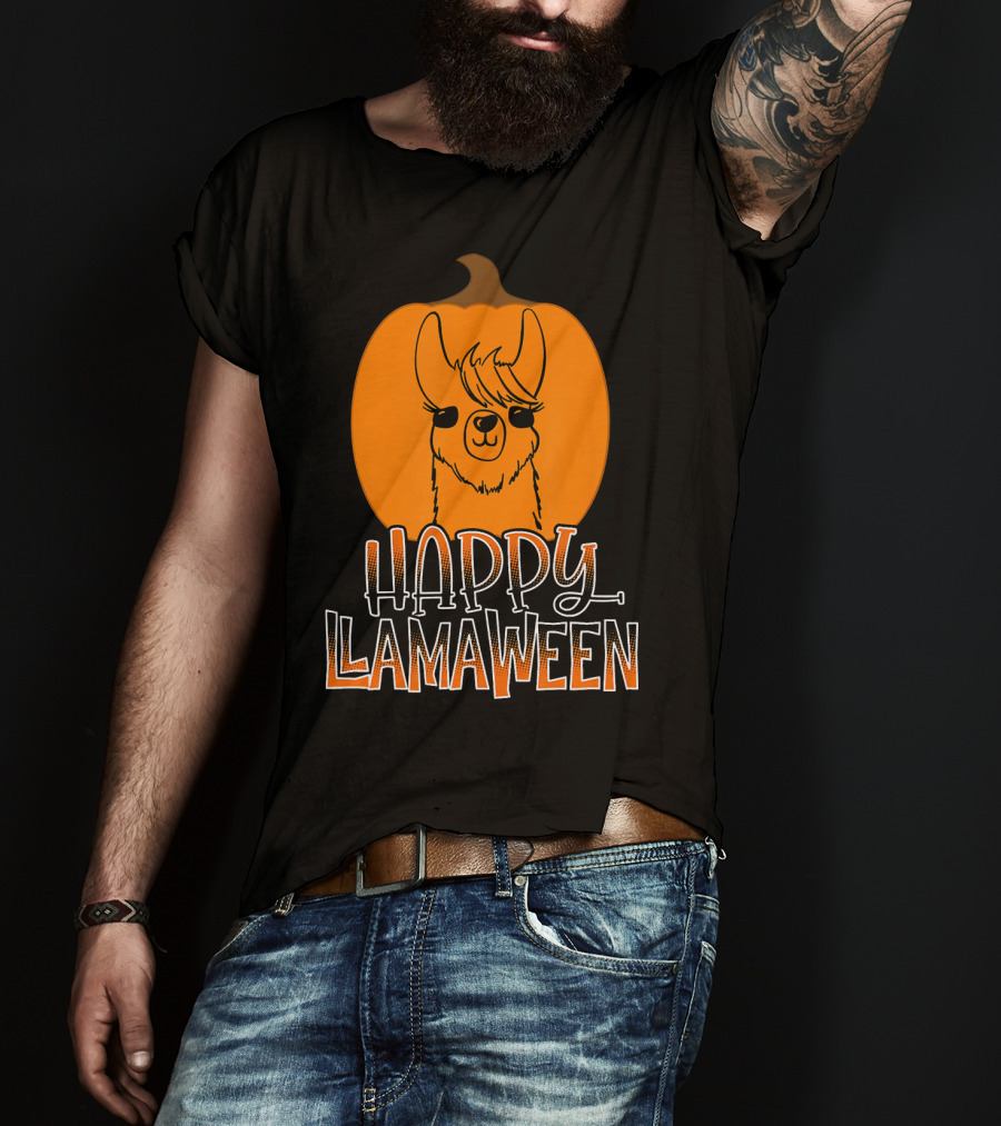 Happy Llamaween Funny Pumpkin Halloween Llama T-Shirt