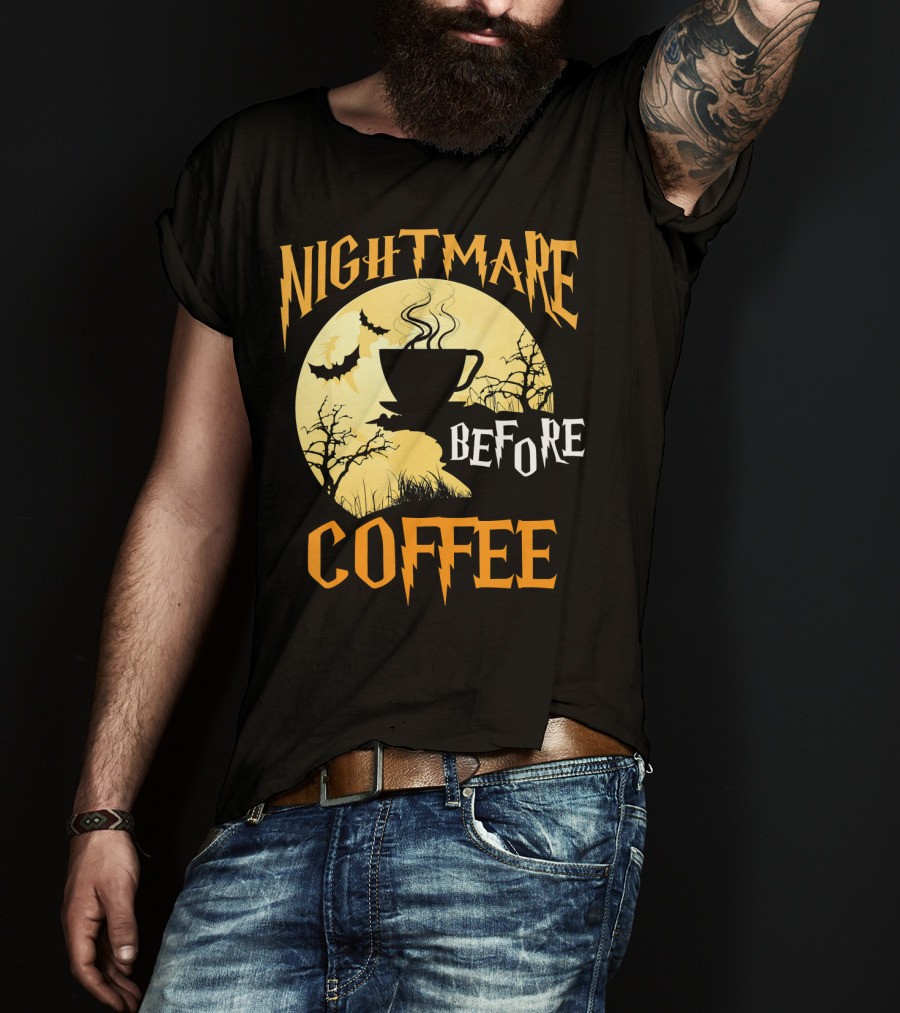 Nightmare Before Coffee Halloween Moon Bat And Tree T-Shirt