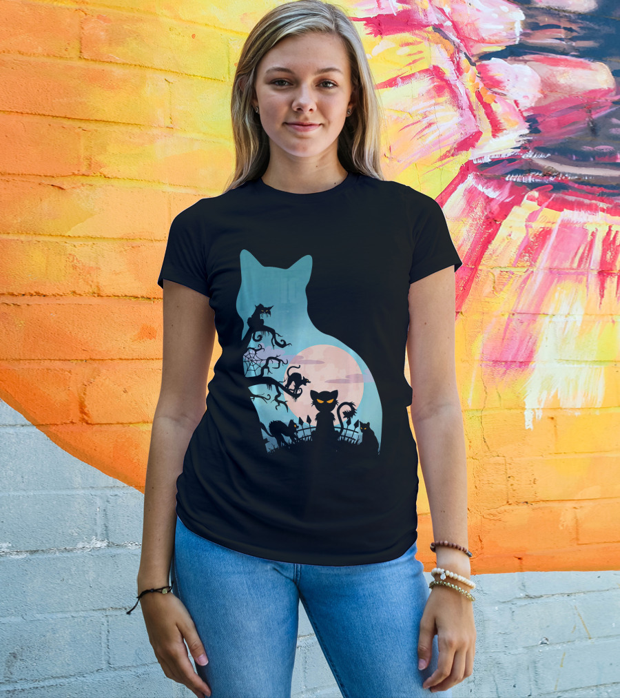 Scary Cat Lovers Halloween Creepy Moonlit T-Shirt
