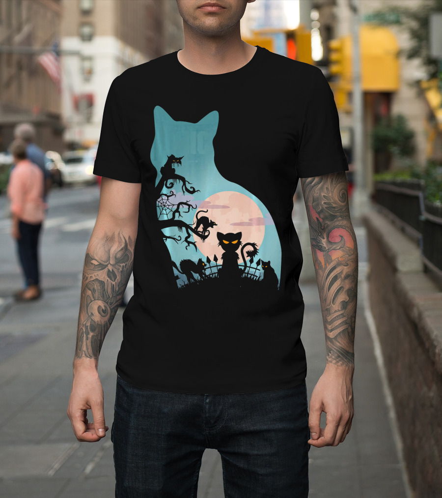 Scary Cat Lovers Halloween Creepy Moonlit T-Shirt