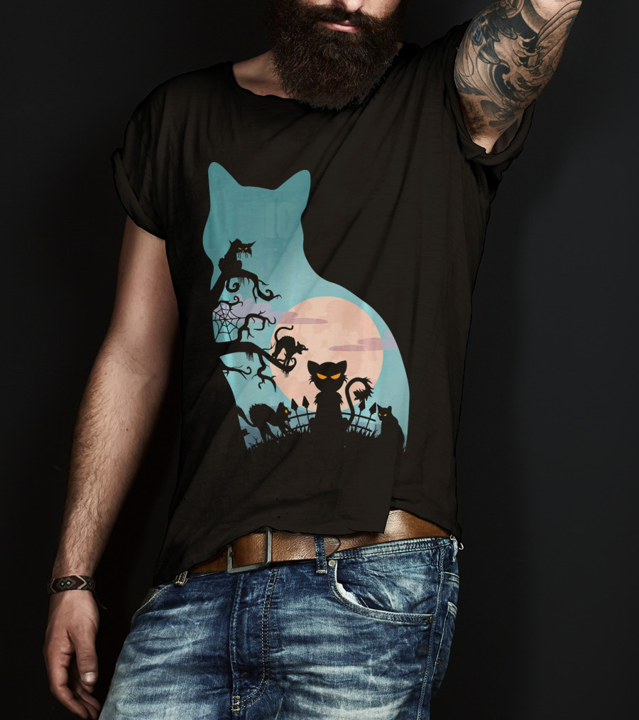 Scary Cat Lovers Halloween Creepy Moonlit T-Shirt