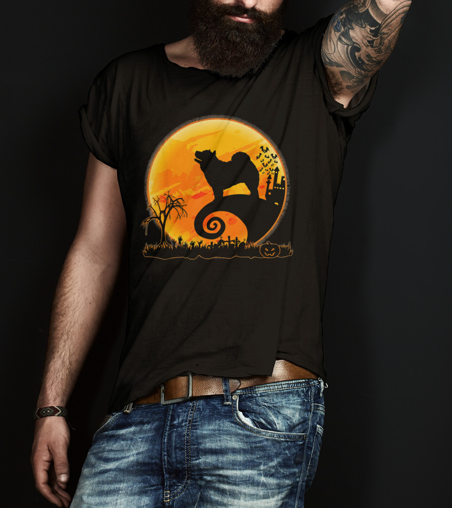 Chow Chow Dog Halloween Moon Silhouette Jack-O'-Lantern T-Shirt