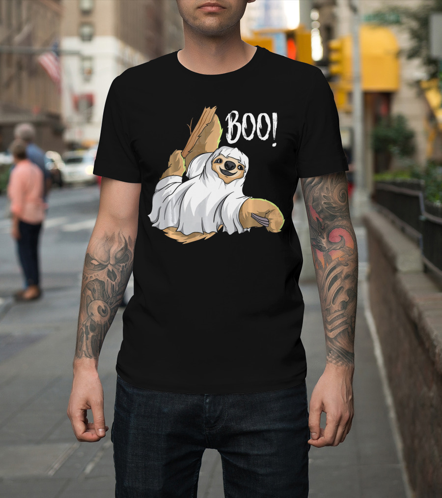 Boo Hanging Sloth Ghost Costume Funny Sloth T-Shirt