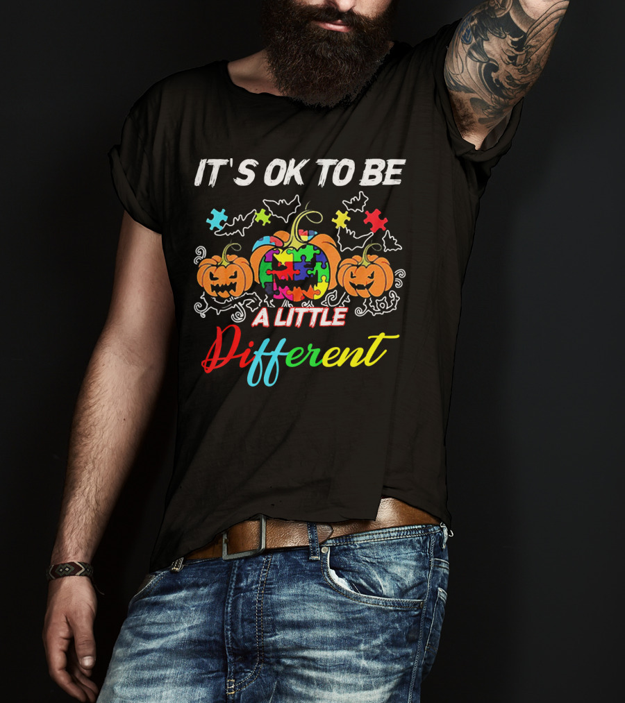 IT'S OK TO BE A LITTLE DIFFERENT Halloween Autism Pumpkin Puzzles T-Shirt