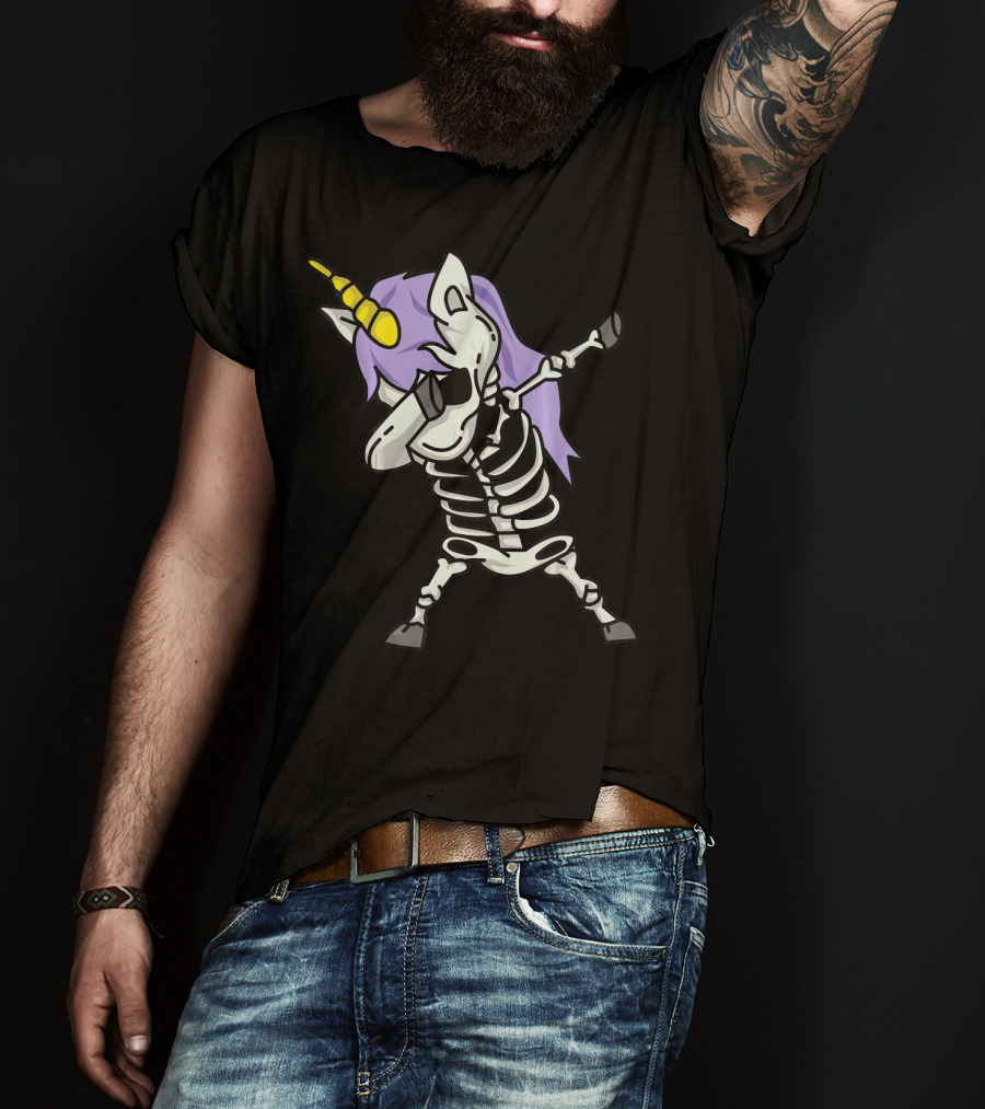 Skeleton Unicorn Dabbing Scary Cool Halloween Co T-Shirt