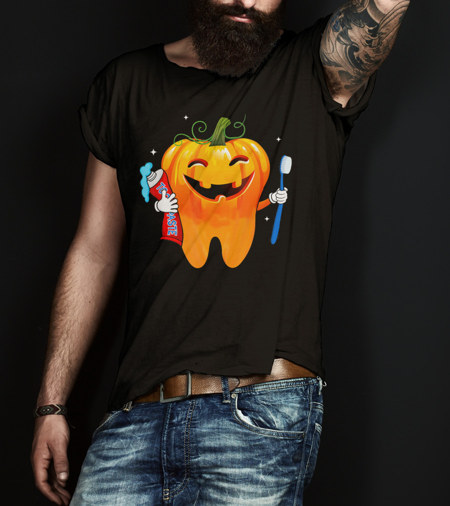 Dental Toothpaste Halloween Pumpkin With Toothbrush T-Shirt