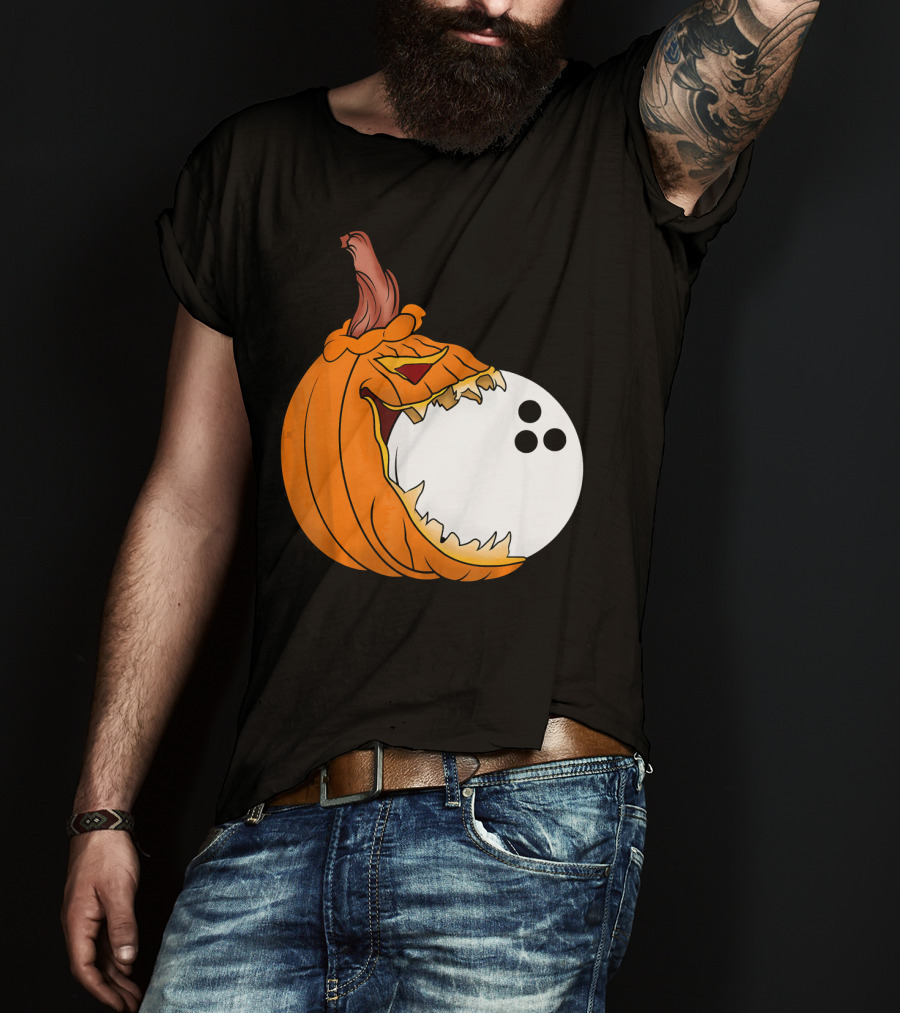 Pumpkin Carving Eating Bowling Ball Halloween Fun T-Shirt