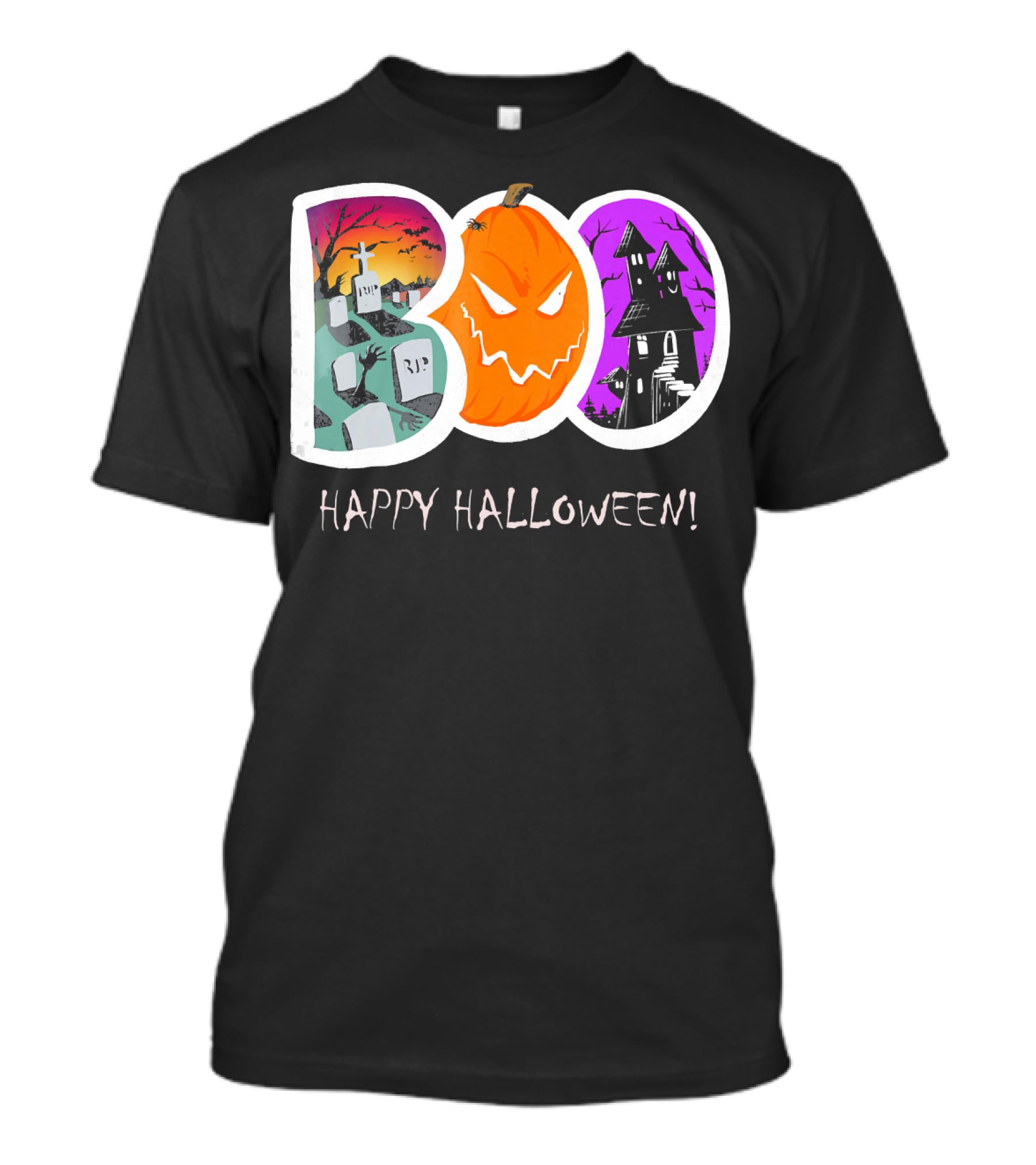 Happy Halloween Boo Trick Or Treat Pumpkin Graveyard Haunted House T-Shirt