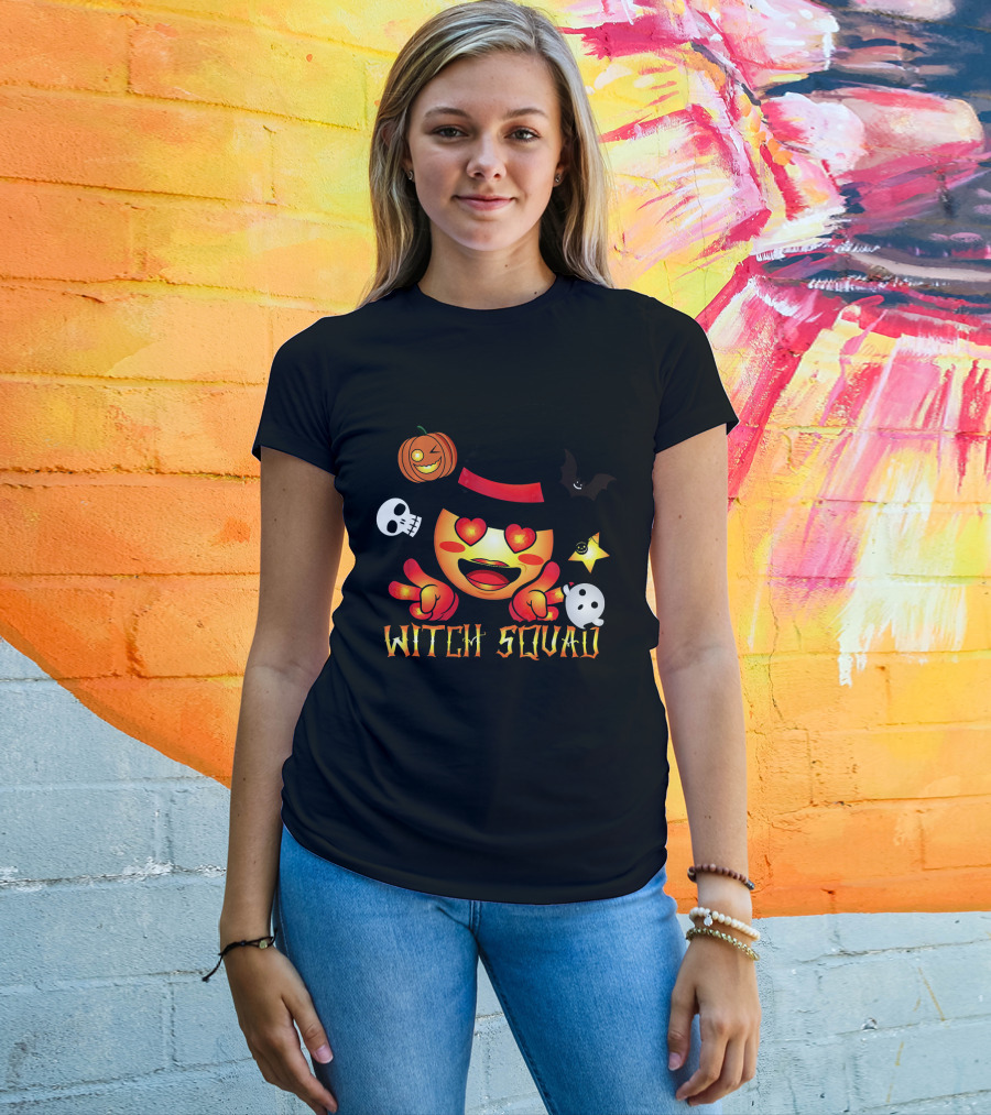 Witch Squad Halloween Emoji Pumpkin Bat Skull Ghost T-Shirt