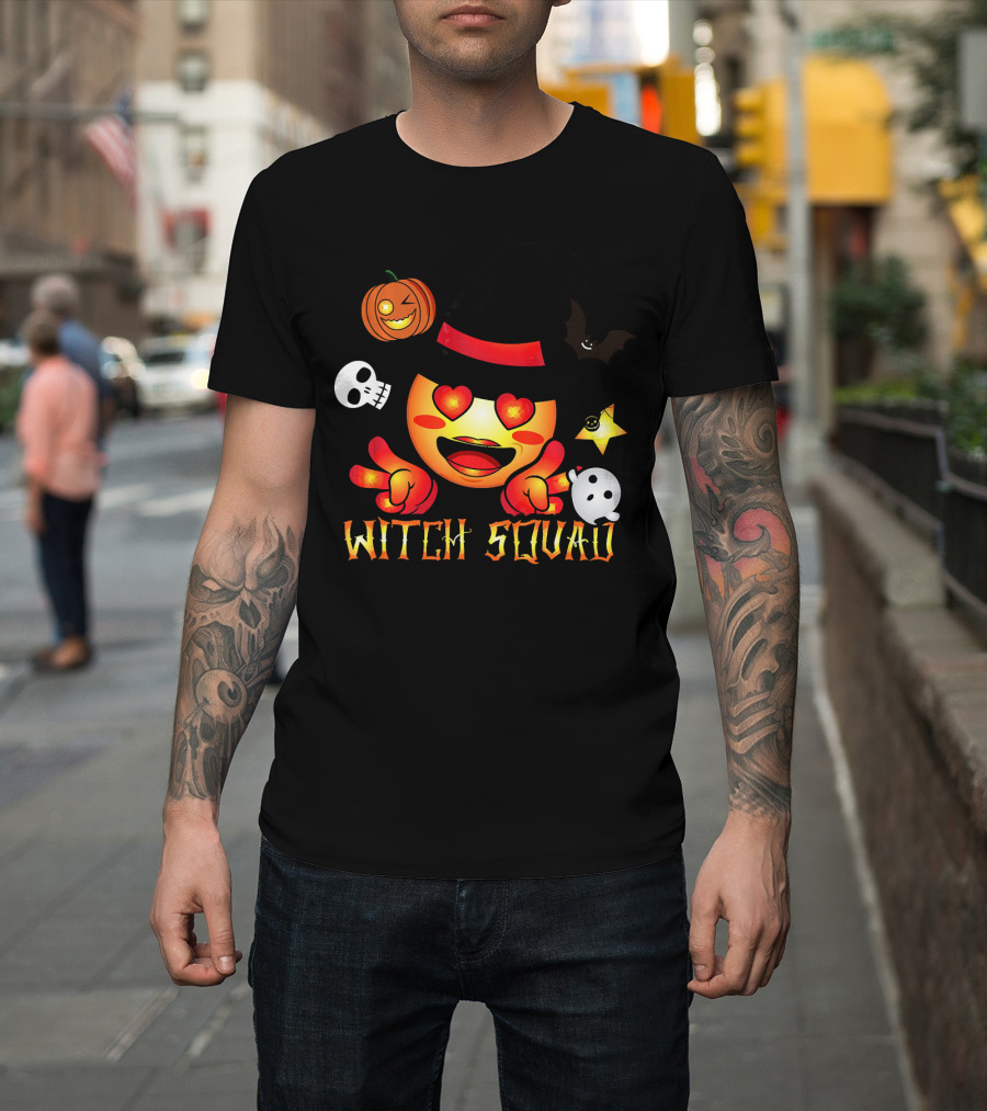 Witch Squad Halloween Emoji Pumpkin Bat Skull Ghost T-Shirt