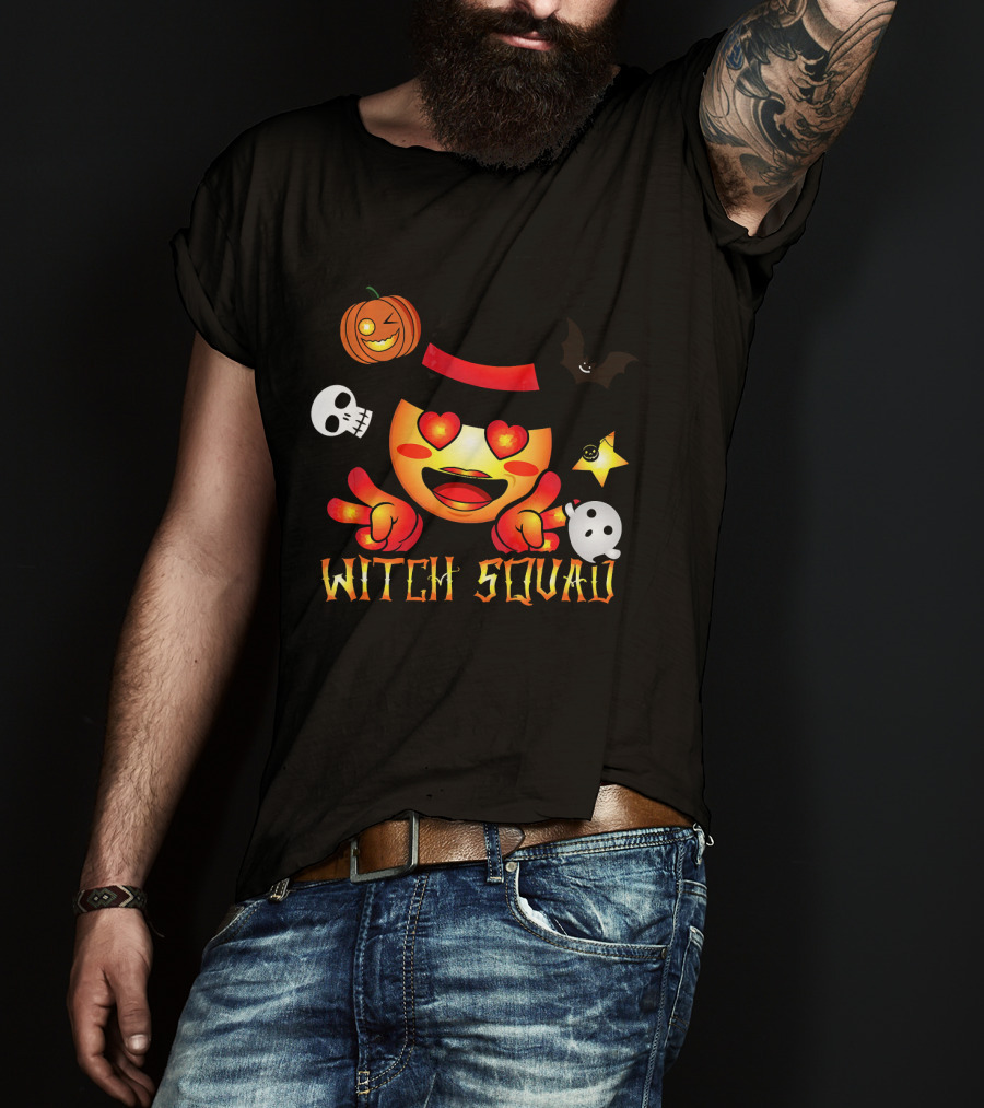 Witch Squad Halloween Emoji Pumpkin Bat Skull Ghost T-Shirt