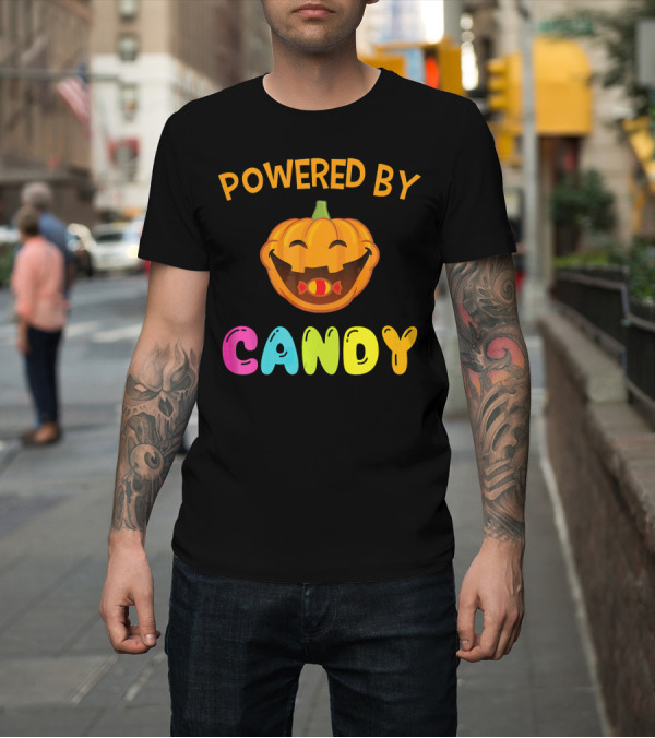 Shirt: Powered by Candy Halloween Pumpkin Face T-Shirt Powered by Candy Halloween Pumpkin Face T-Shirt