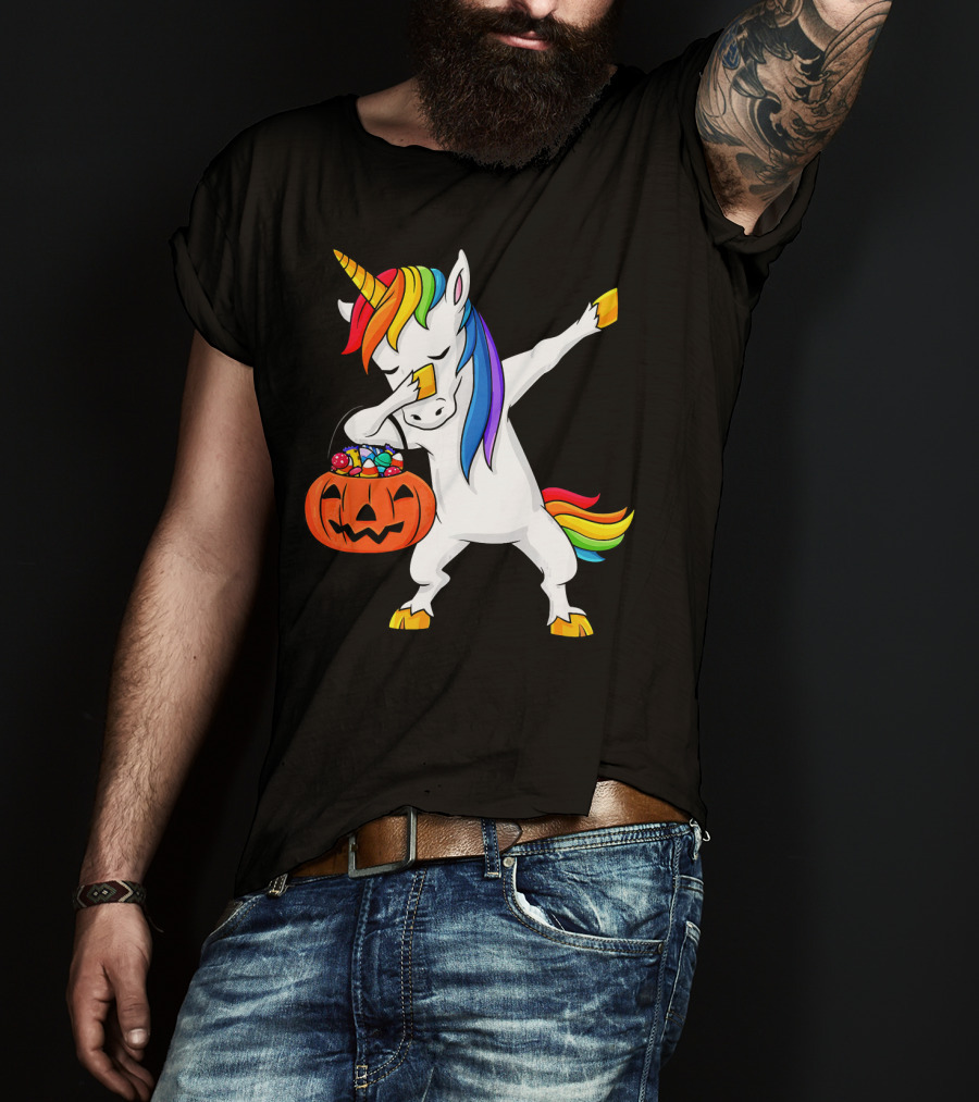 Dabbing Unicorn Halloween Pumpkin Candy Dab Girl T-Shirt