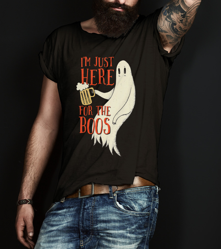 I'm Just Here For The Boos Ghost Holding Beer T-Shirt