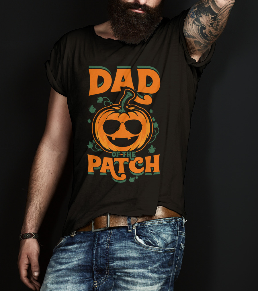 Dad Of The Patch Pumpkin Sunglasses Halloween Family Fun T-Shirt