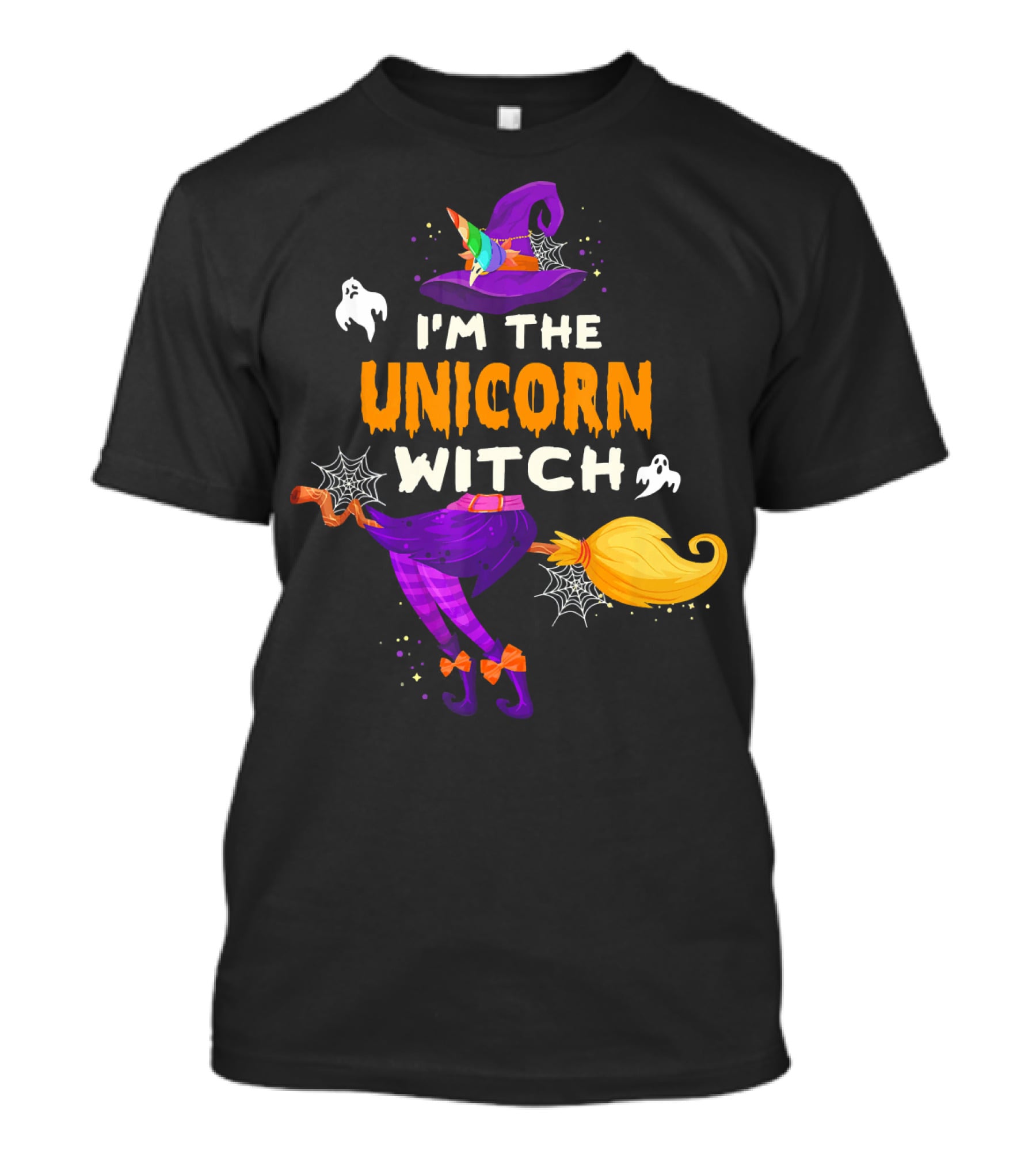I'M THE UNICORN WITCH Halloween Ghosts Hat Broom Webs T-Shirt