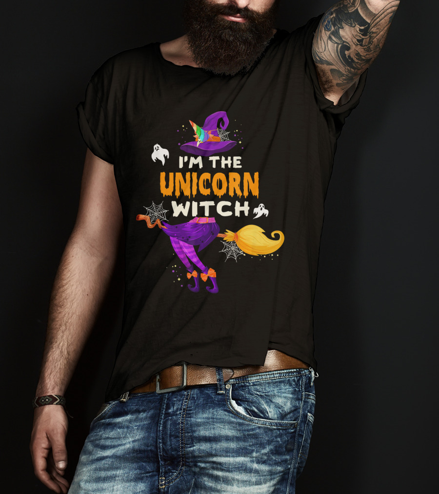 I'M THE UNICORN WITCH Halloween Ghosts Hat Broom Webs T-Shirt
