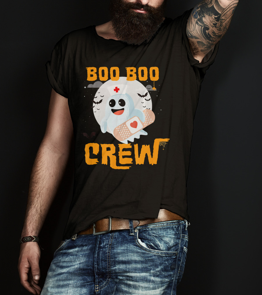 Boo Boo Crew Nurse Ghost Halloween Bandage Spooky Bat Moon Costume T-Shirt
