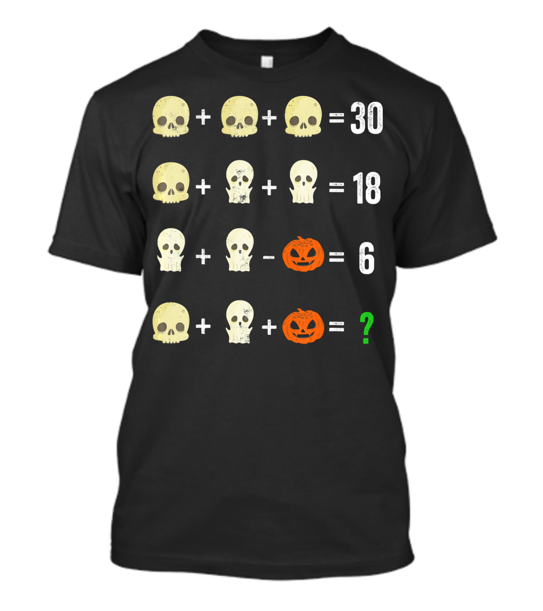 Math Puzzle Halloween Skulls And Pumpkins Calculation Challenge T-Shirt