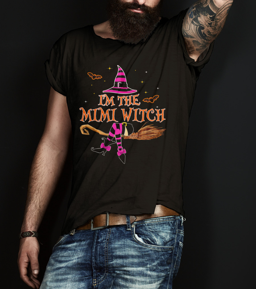 I'm The Mimi Witch Hat Broomstick Bats Halloween T-Shirt