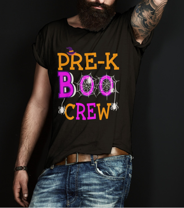 Pre K Boo Crew Halloween Teacher Spider Web Hat T-Shirt