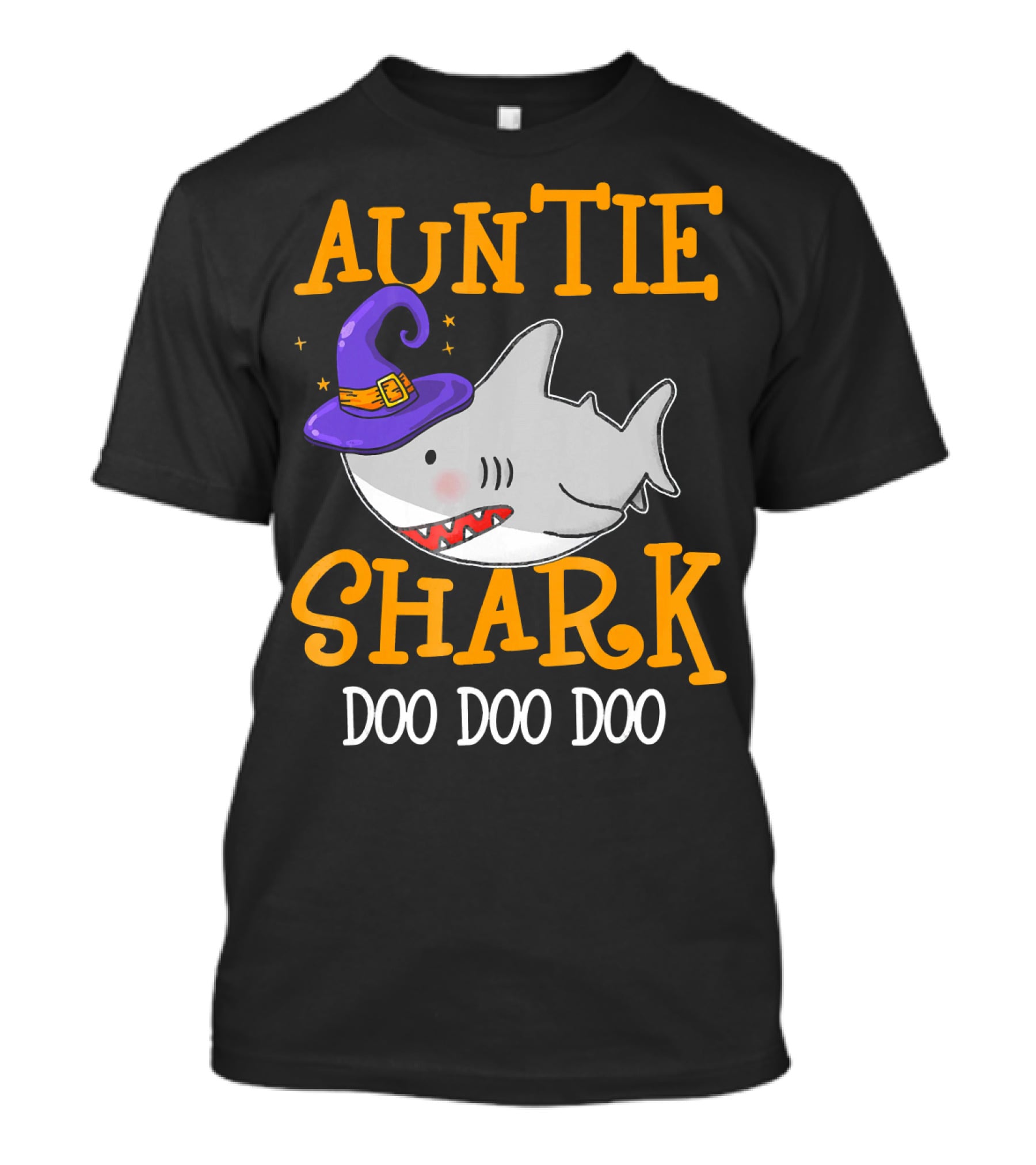 Auntie Shark Doo Doo Doo Funny Halloween With Witch Hat T-Shirt