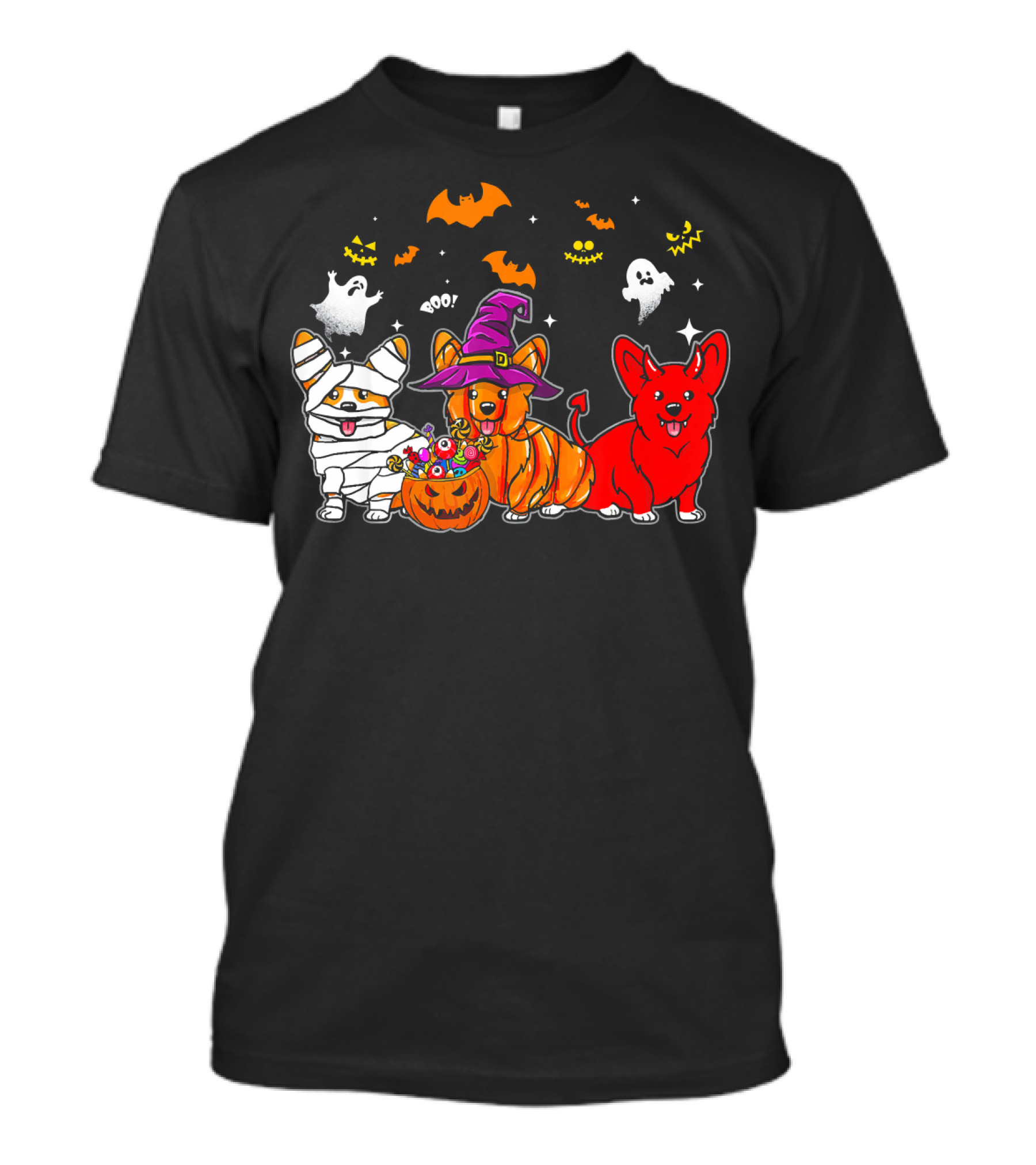 Corgi Dog Halloween Ghosts Pumpkins Mummy Witch T-Shirt