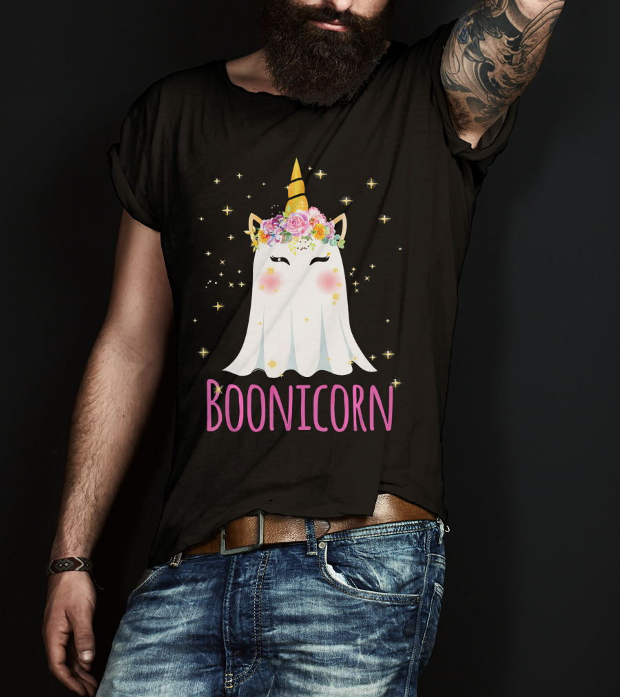 BooNicorn Unicorn Ghost With Flowers And Stars Halloween For Girl T-Shirt