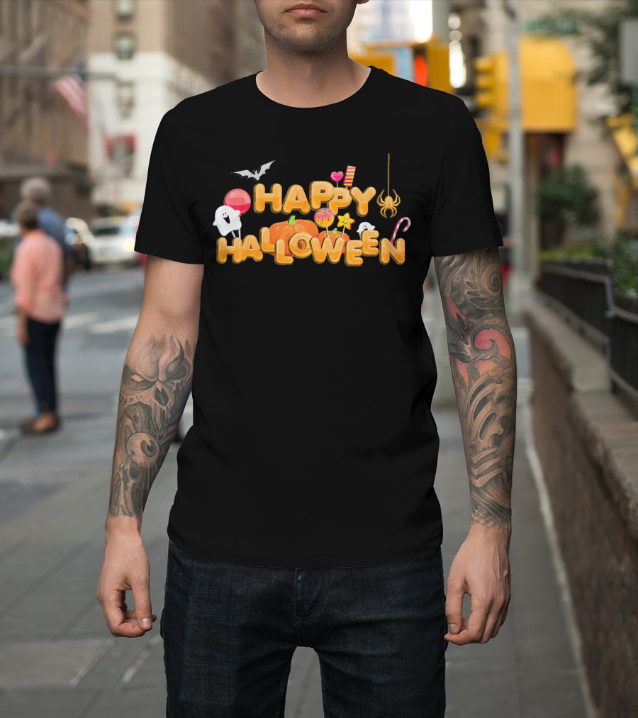 Happy Halloween Candy Ghosts Boo Bat Pumpkin T-Shirt