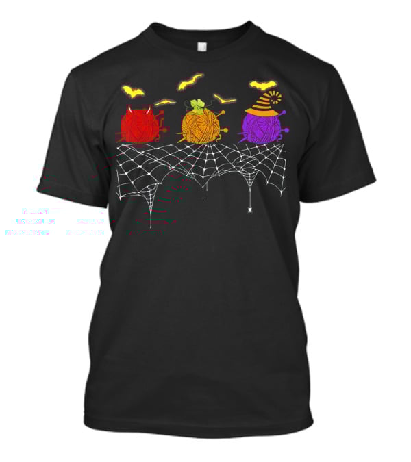 Halloween Knitting Yarn Lovers With Spiderweb And Bats T-Shirt