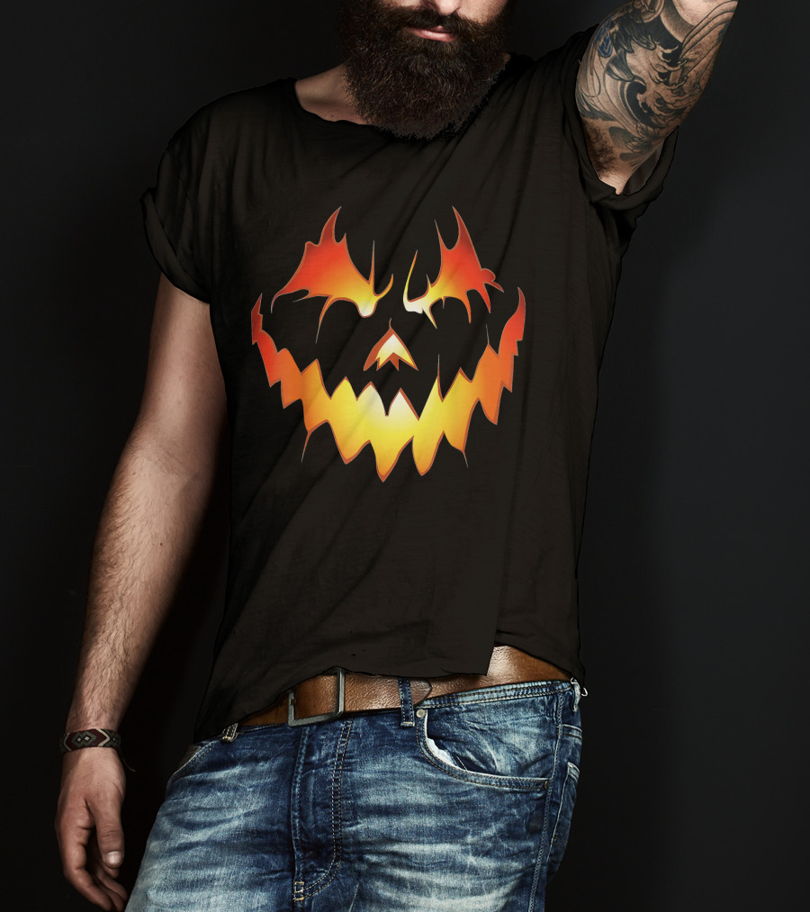 Halloween With Scary Jack O Lanter Fiery Face T-Shirt