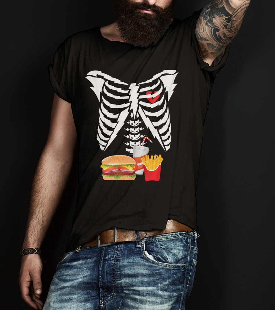 Xray Skeleton Rib Cage Burger Fries Drink Combo T-Shirt