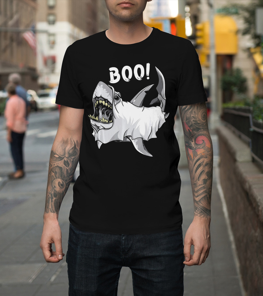 Shark Ghost Boo Funny Great White Shark Halloween T-Shirt