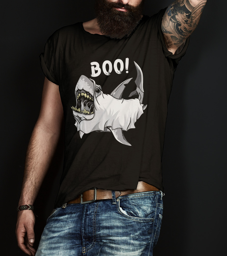 Shark Ghost Boo Funny Great White Shark Halloween T-Shirt