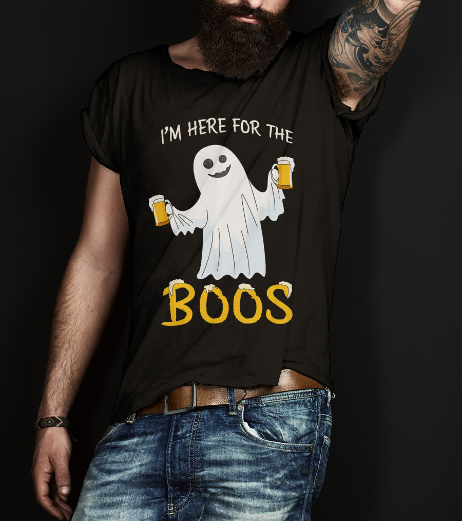 I'm Here For The Boos Funny Beer Ghost Halloween Humor T-Shirt