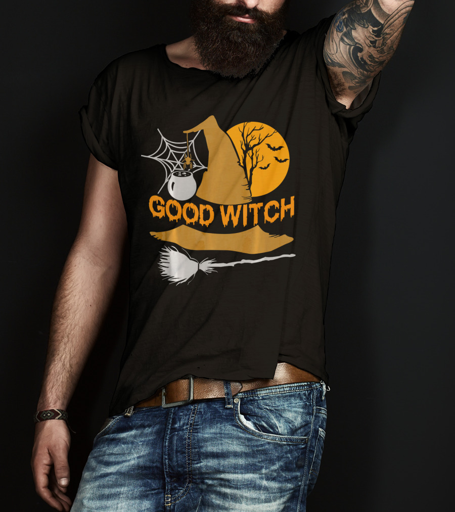 Good Witch Halloween Hat Broomstick Cauldron Bats Moon T-Shirt
