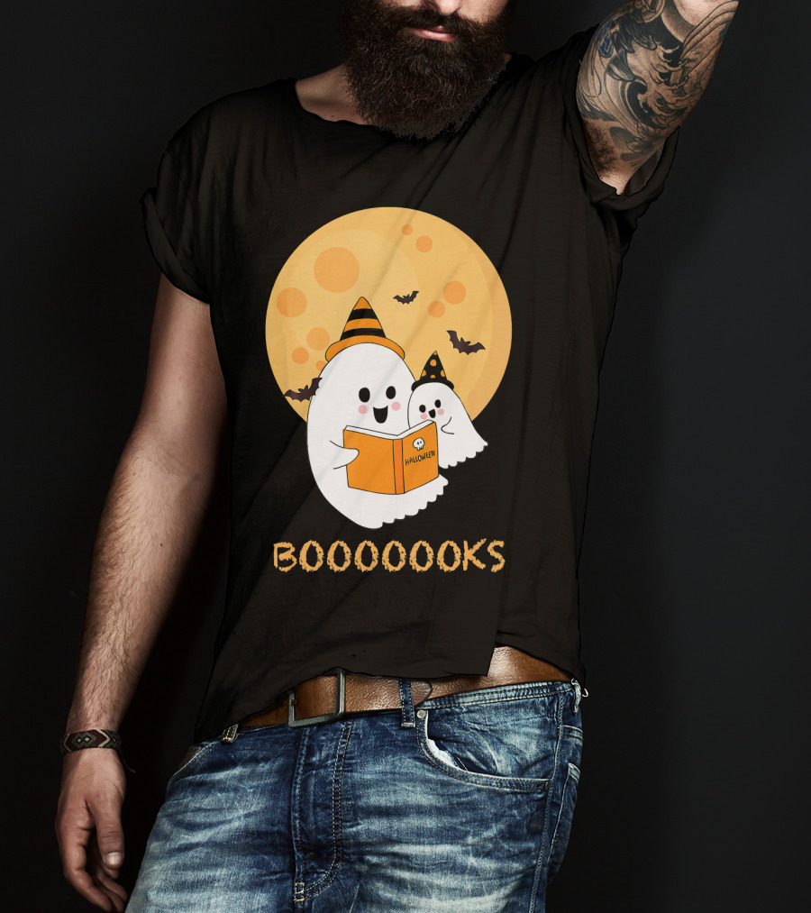 Halloween Ghosts Reading Boooooks Under Full Moon T-Shirt
