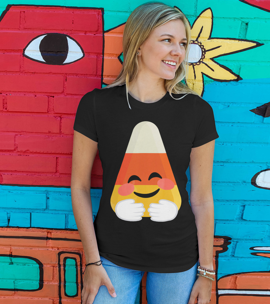 Candy Corn Emoji Hugs Embrace T-Shirt