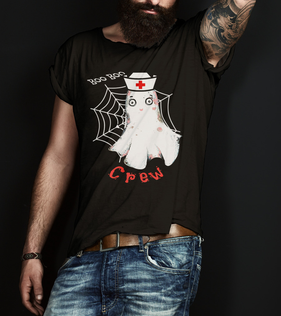 Boo Boo Crew Nurse Ghost Halloween Costume Spooky Spiderweb T-Shirt