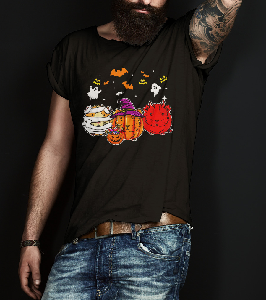 Guinea Pigs Happy Halloween Cute Mummy Witch Devil Pumpkin Ghosts Bats T-Shirt