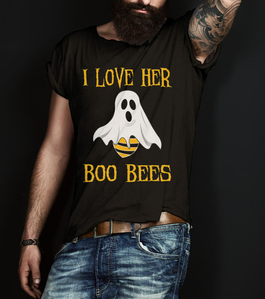 I Love Her Boo Bees Funny Couple Matching Halloween Ghost And Bee T-Shirt