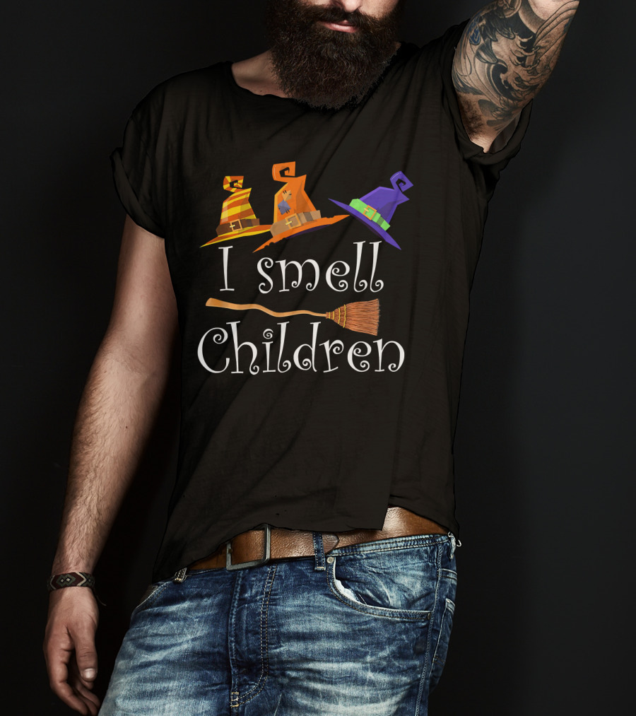 I Smell Children Funny Witches Hats Broom Halloween T-Shirt