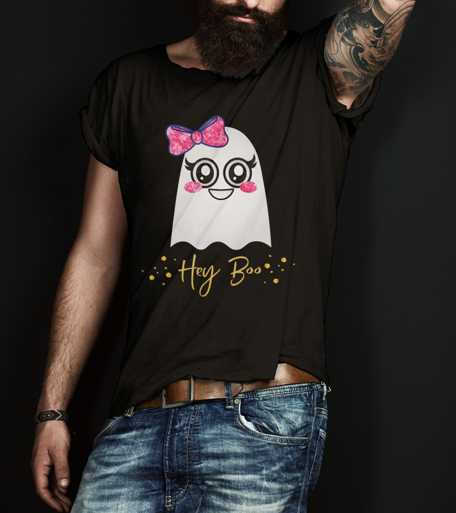 Hey Boo Kawaii Ghost Halloween Emoji Cute T-Shirt